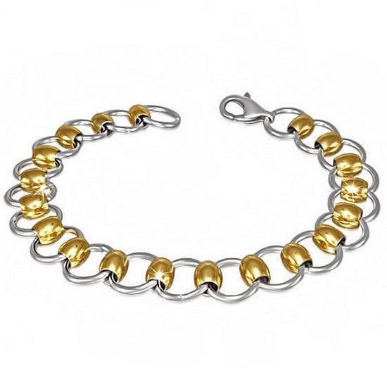 Stainless Steel Two-Tone Circle Womens Link Chain Bracelet
