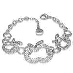 Stainless Steel Silver-Tone Apple White CZ Womens Link Chain Bracelet