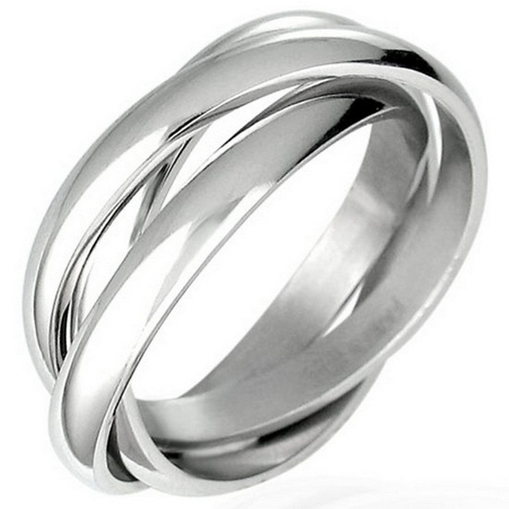 Stainless Steel Three Silver-Tone Interlocking Polished Ring Band Set, 4 mm Wide - Size 10.5