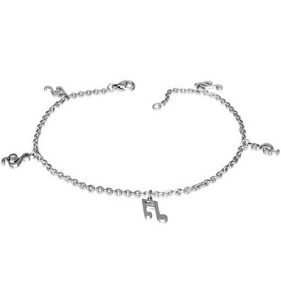 Stainless Steel Silver-Tone Musical Clef Music Note Womens Adjustable Anklet Bracelet