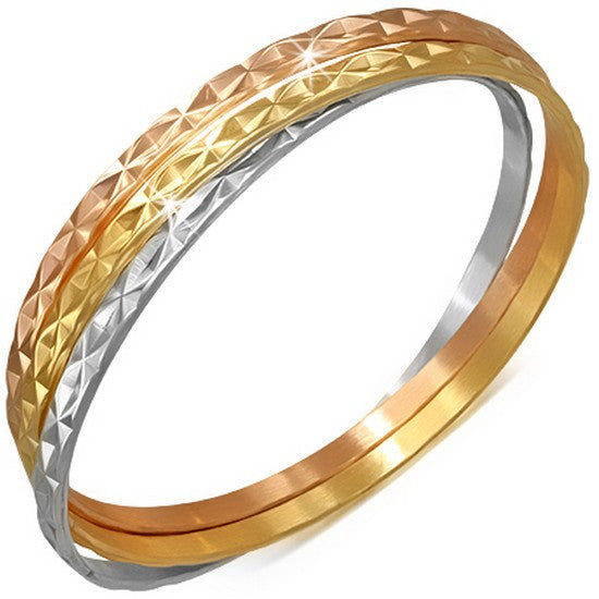 Stainless Steel Gold-Tone Silver-Tone Interlocked Womens Three Bangle Bracelet Set
