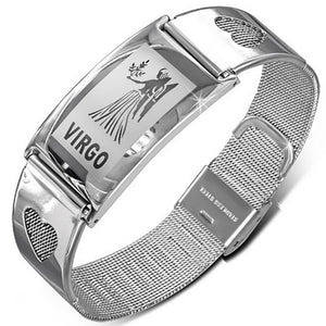 Stainless Steel Silver-Tone Link Chain Zodiac Sign Womens Bracelet with Clasp - Virgo