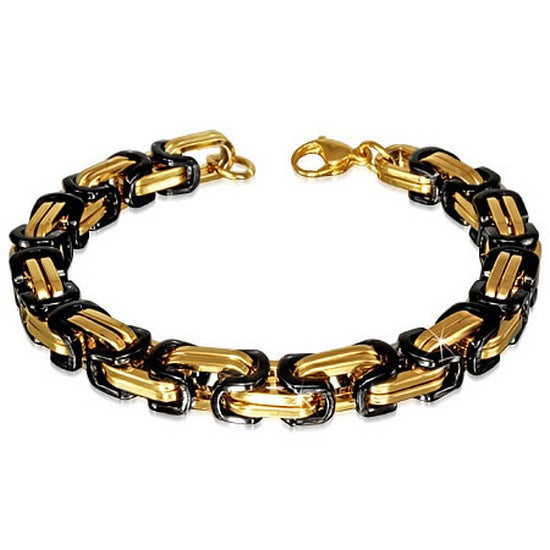 Stainless Steel Black Yellow Gold-Tone Mens Classic Link Chain Bracelet