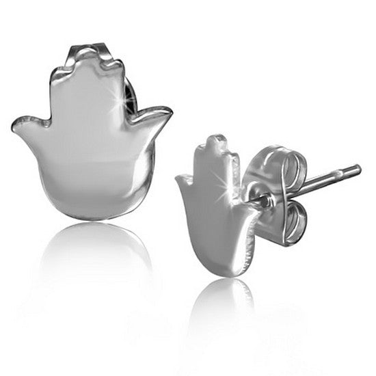 Stainless Steel Silver-Tone Small Evil Eye Hamsa Stud Earrings