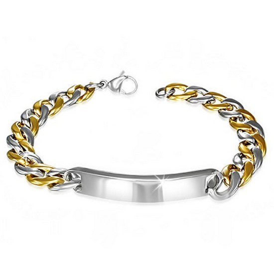 Stainless Steel Two-Tone Mens Classic Link Chain Bracelet