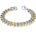 Stainless Steel Two-Tone Mens Classic Cuban Link Chain Bracelet with Clasp