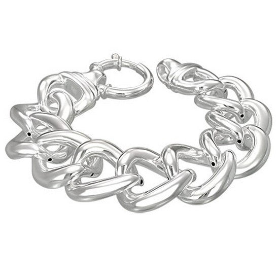 925 Sterling Silver Chunky Link Chain Womens Bracelet with Clasp