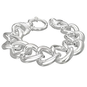 925 Sterling Silver Chunky Link Chain Womens Bracelet with Clasp