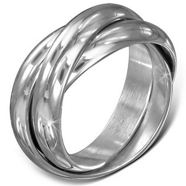 Stainless Steel Three Silver-Tone Interlocking Polished Ring Band Set, 5 mm Wide - Size 9