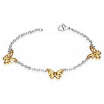 Stainless Steel Silver Yellow Gold-Tone Womens Links Chain Butterfly Bracelet