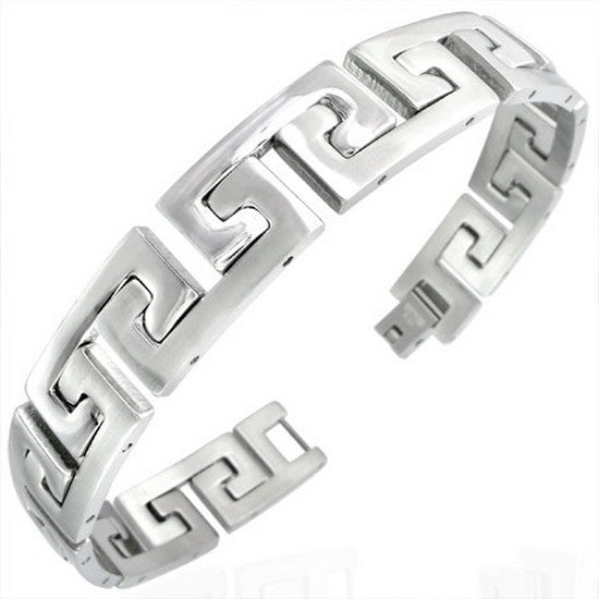 Stainless Steel Silver-Tone Mens Classic Link Bracelet with Clasp