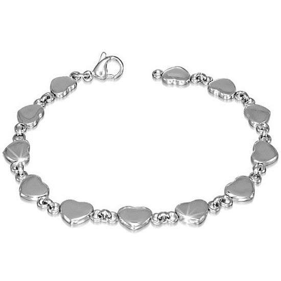 Stainless Steel Silver-Tone Love Heart Link Chain Womens Bracelet