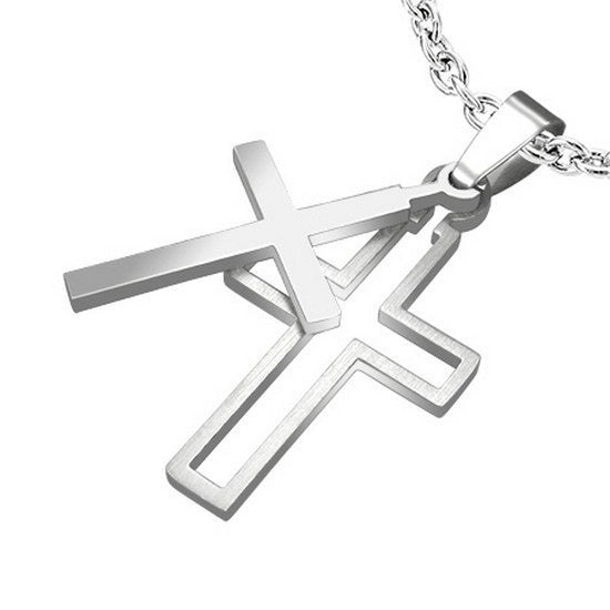 Stainless Steel Silver-Tone Religious Cross Pendant