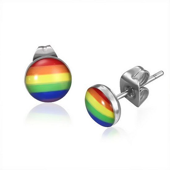 Stainless Steel Silver-Tone Rainbow Stud Earrings
