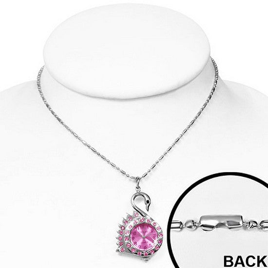 Pink Swan Watch Necklace