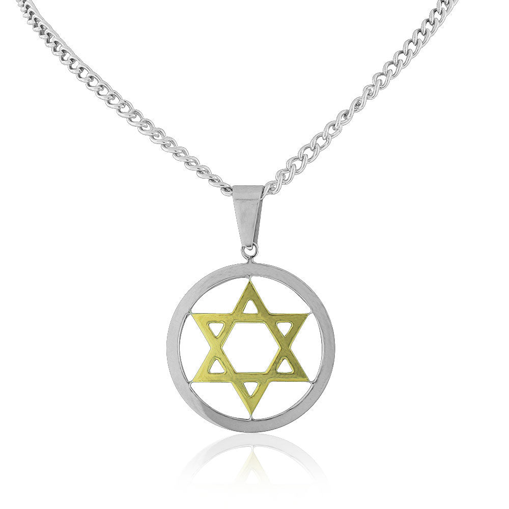 Stainless Steel Silver Gold-Tone Jewish Star David Pendant Necklace