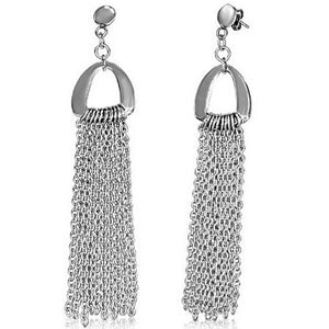 Stainless Steel Silver-Tone Mesh Chain Long Dangle Drop Womens Earrings 