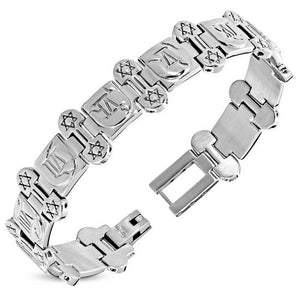 Stainless Steel Silver-Tone Jewish Star of David Watch-Style Link Mens Bracelet
