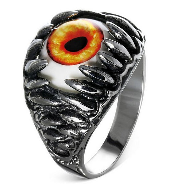 Stainless Steel Silver-Tone Brown Evil Eye Jaw Ring Band - Size 13