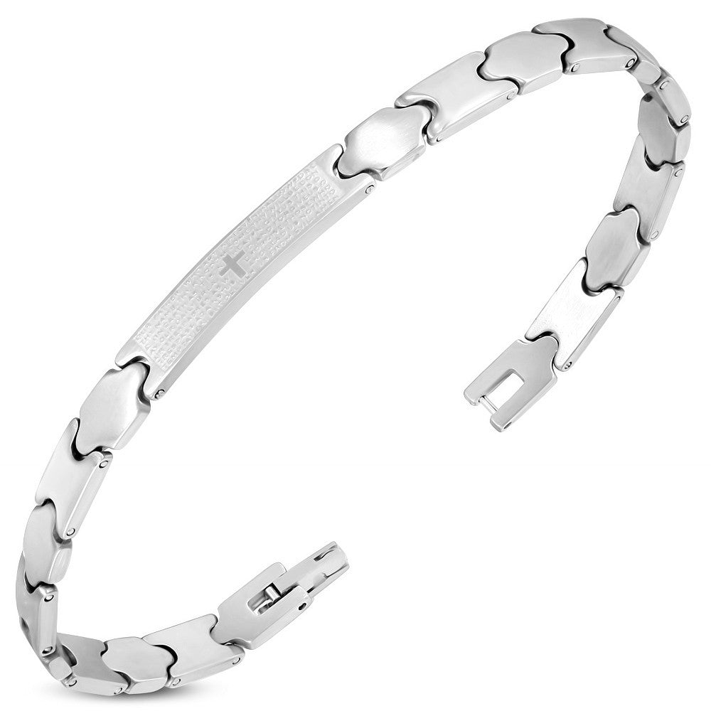Stainless Steel Silver-Tone Lords Our Father Prayer English Mens Bracelet