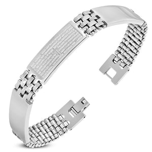 Stainless Steel Silver-Tone Lords Our Father Prayer English Mens Bracelet