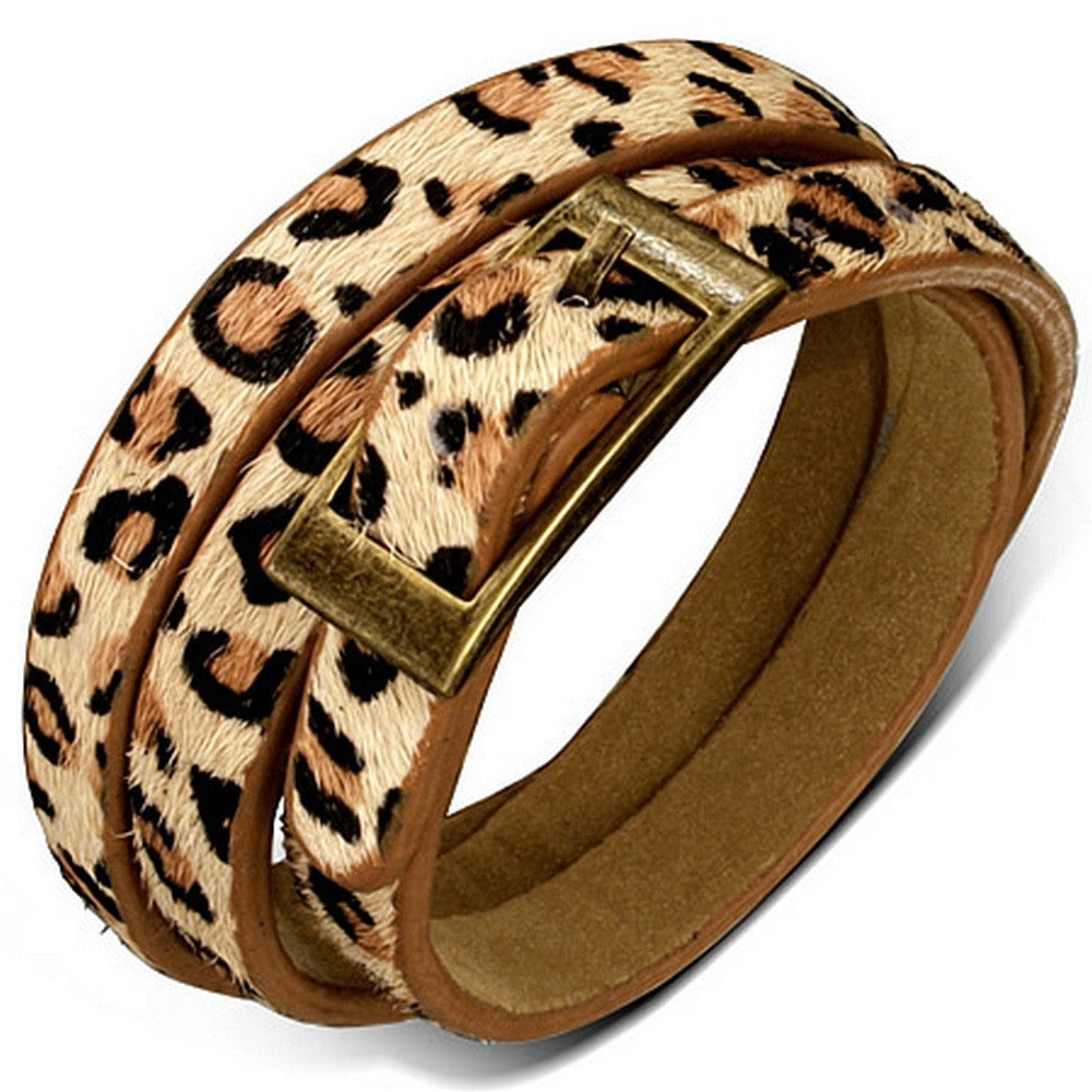 Fashion Alloy Faux Leopard Leather Multi-Wrap Bracelet Wristband