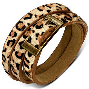 Fashion Alloy Faux Leopard Leather Multi-Wrap Bracelet Wristband