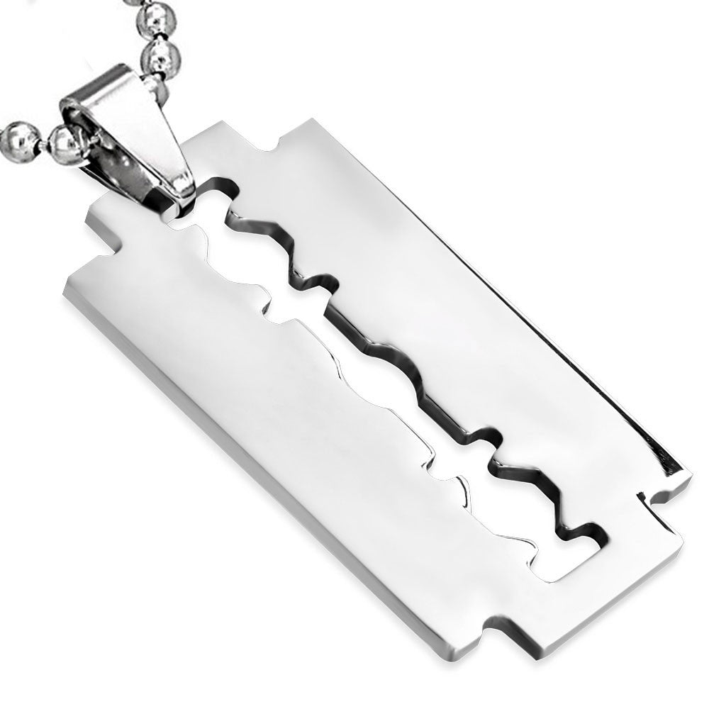 Stainless Steel Silver-Tone Razor Blade Pendant Necklace