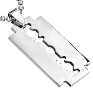 Stainless Steel Silver-Tone Razor Blade Pendant Necklace