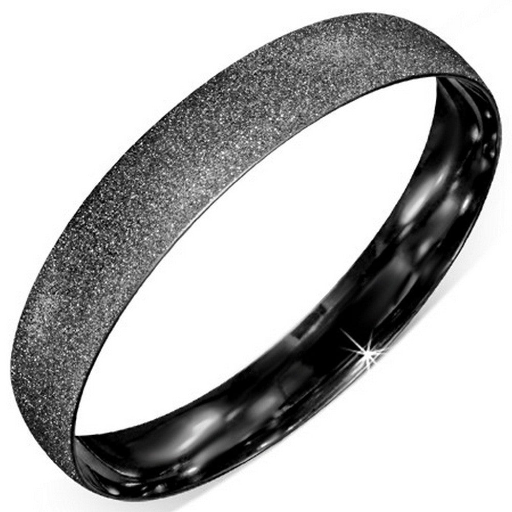 Stainless Steel Black Glitter Classic Round Bangle Bracelet