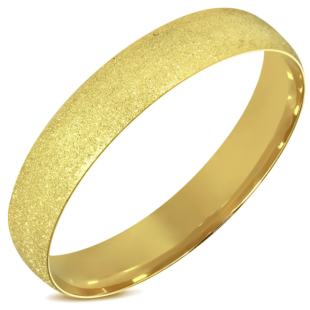 Stainless Steel Yellow Gold-Tone Glitter Classic Round Bangle Bracelet