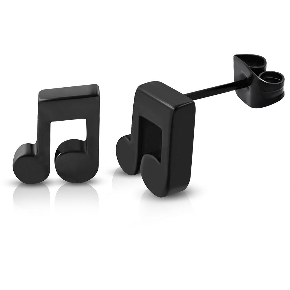 Stainless Steel Black Small Music Musical Notes Stud Earrings 