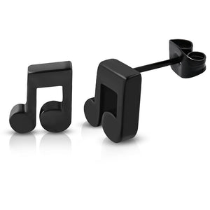 Stainless Steel Black Small Music Musical Notes Stud Earrings 