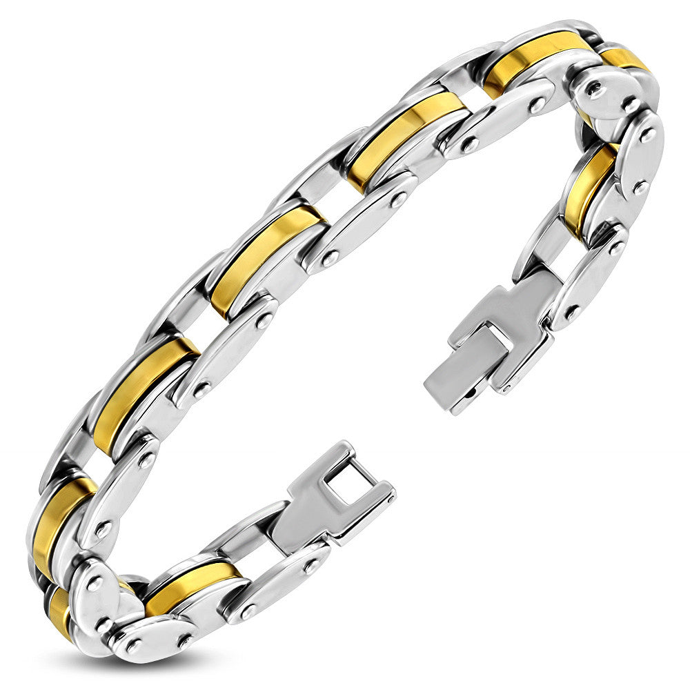 Stainless Steel Two-Tone Mens Link Chain Bracelet, 9"