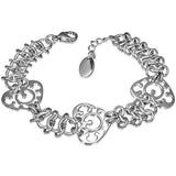 Stainless Steel Silver-Tone Love Heart Charm Adjustable Link Bracelet