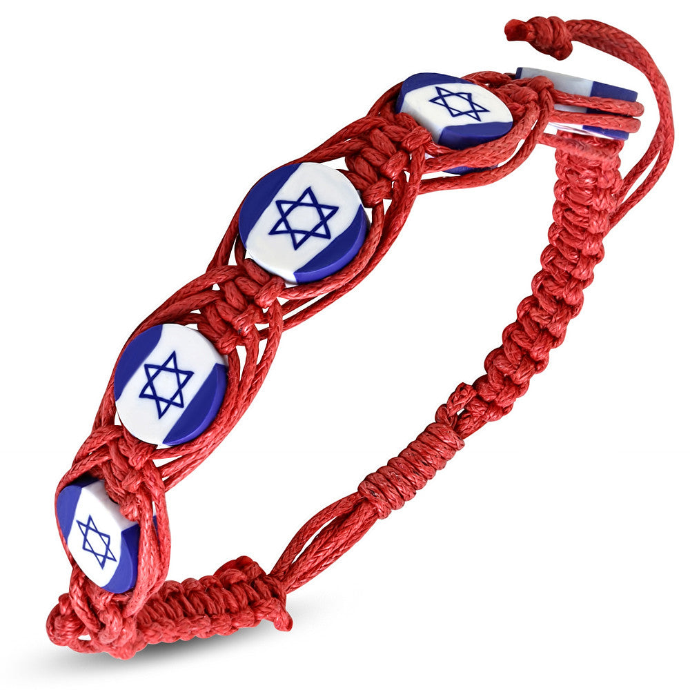 Red Cord Blue Jewish Star of David Israel Israeli Flag Braided Macrame Bracelet
