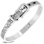 Stainless Steel Silver-Tone Belt Buckle Bangle Bracelet, 7"