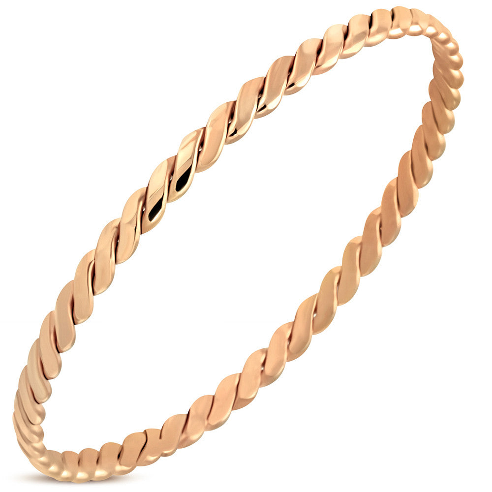 Stainless Steel Rose Gold-Tone Classic Round Braided Bangle Bracelet, 7"