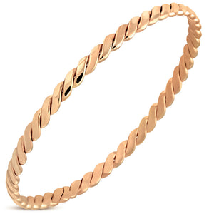 Stainless Steel Rose Gold-Tone Classic Round Braided Bangle Bracelet, 7"