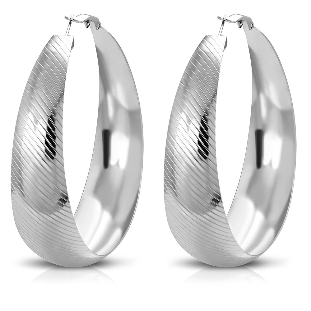 Stainless Steel Silver-Tone EXTRA LARGE Statement Oval Hoop Earrings, 2.5"