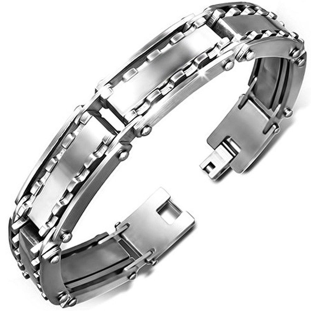 Stainless Steel Silver-Tone Mens Link Bracelet, 8"