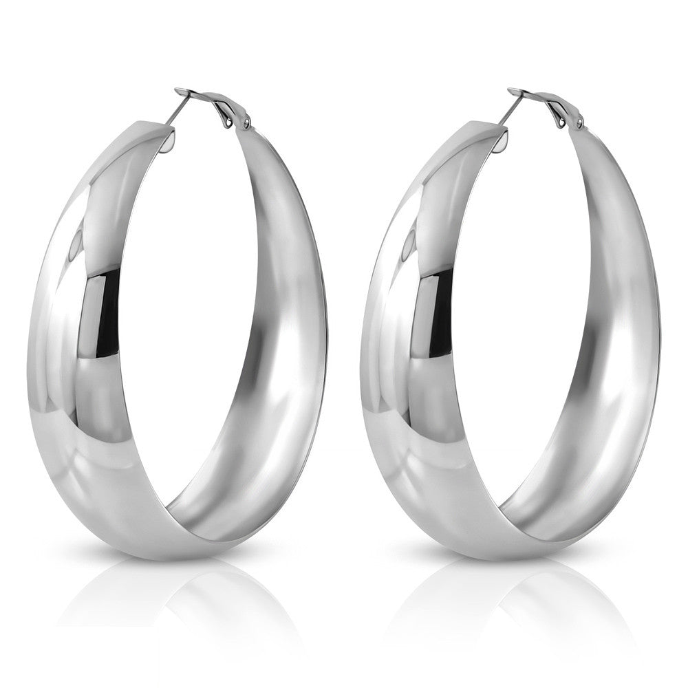 Stainless Steel Silver-Tone EXTRA LARGE Statement Oval Hoop Earrings, 2.5"