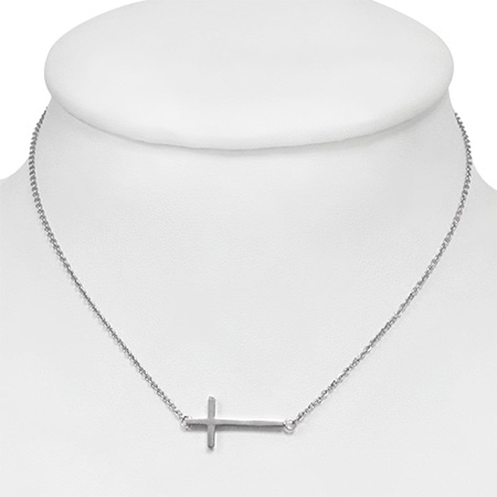 Sideways Cross Necklace Pendant Stainless Steel