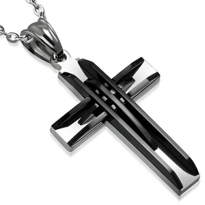 Stainless Steel Black Religious Cross Pendant Necklace, 22"