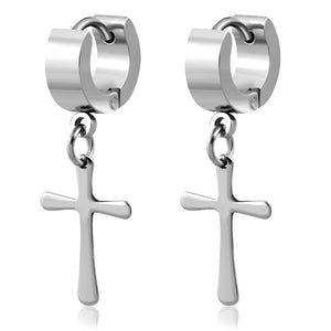 Stainless Steel Silver-Tone Drop Dangle Religious Cross Earrings, 1.10"