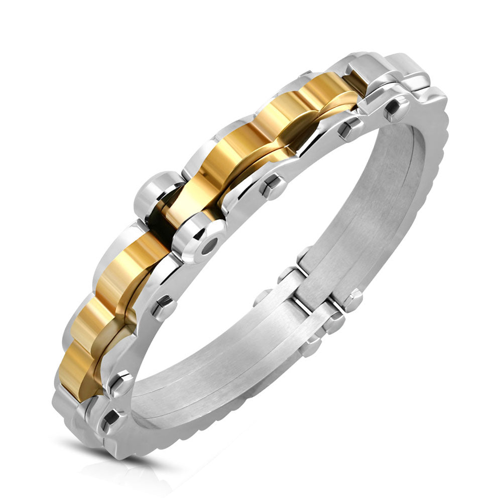Stainless Steel Two-Tone Mens Handcuff Bracelet, 8"
