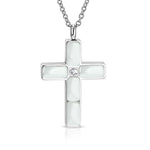Stainless Steel Silver-Tone Black White Clear CZ Religious Cross Pendant Necklace, 24"