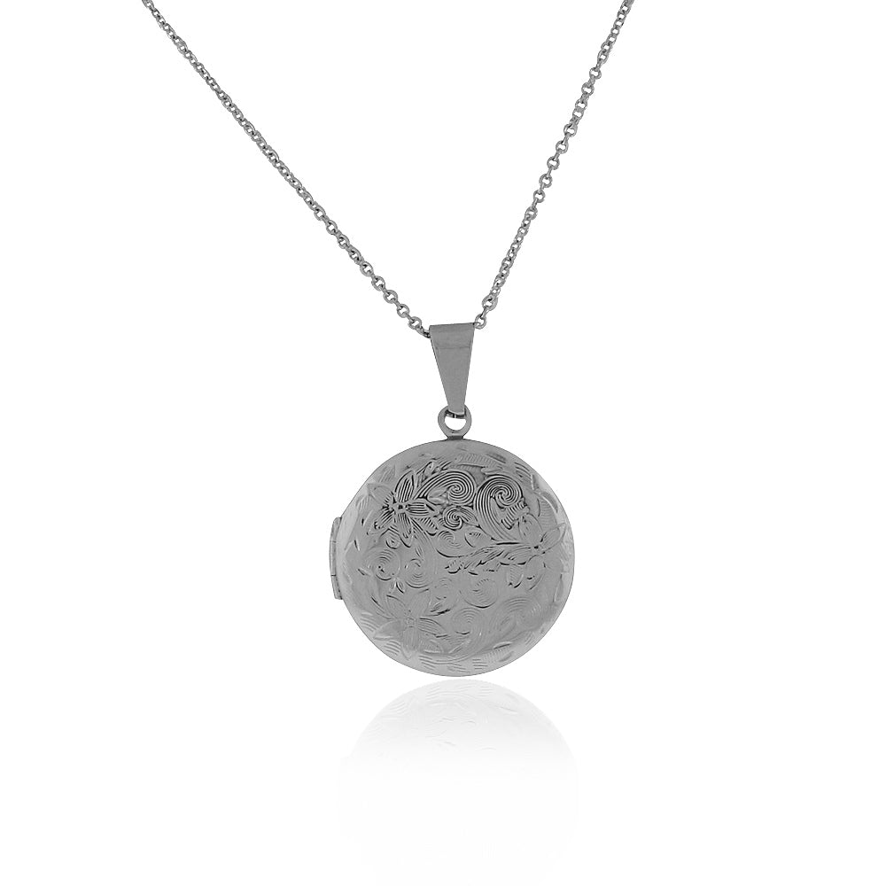 Stainless Steel Silver-Tone Round Classic Locket Pendant Necklace, 24"