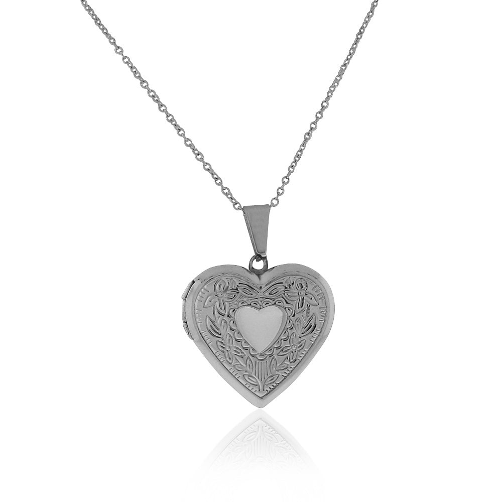 Stainless Steel Silver-Tone Love Heart Locket Pendant Necklace, 24"