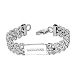 Stainless Steel Silver-Tone White Clear CZ Link Chain Men's Bracelet, 8.5"